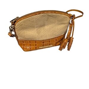 Brahmin Tan and Brown Woven Leather Crossbody Bag